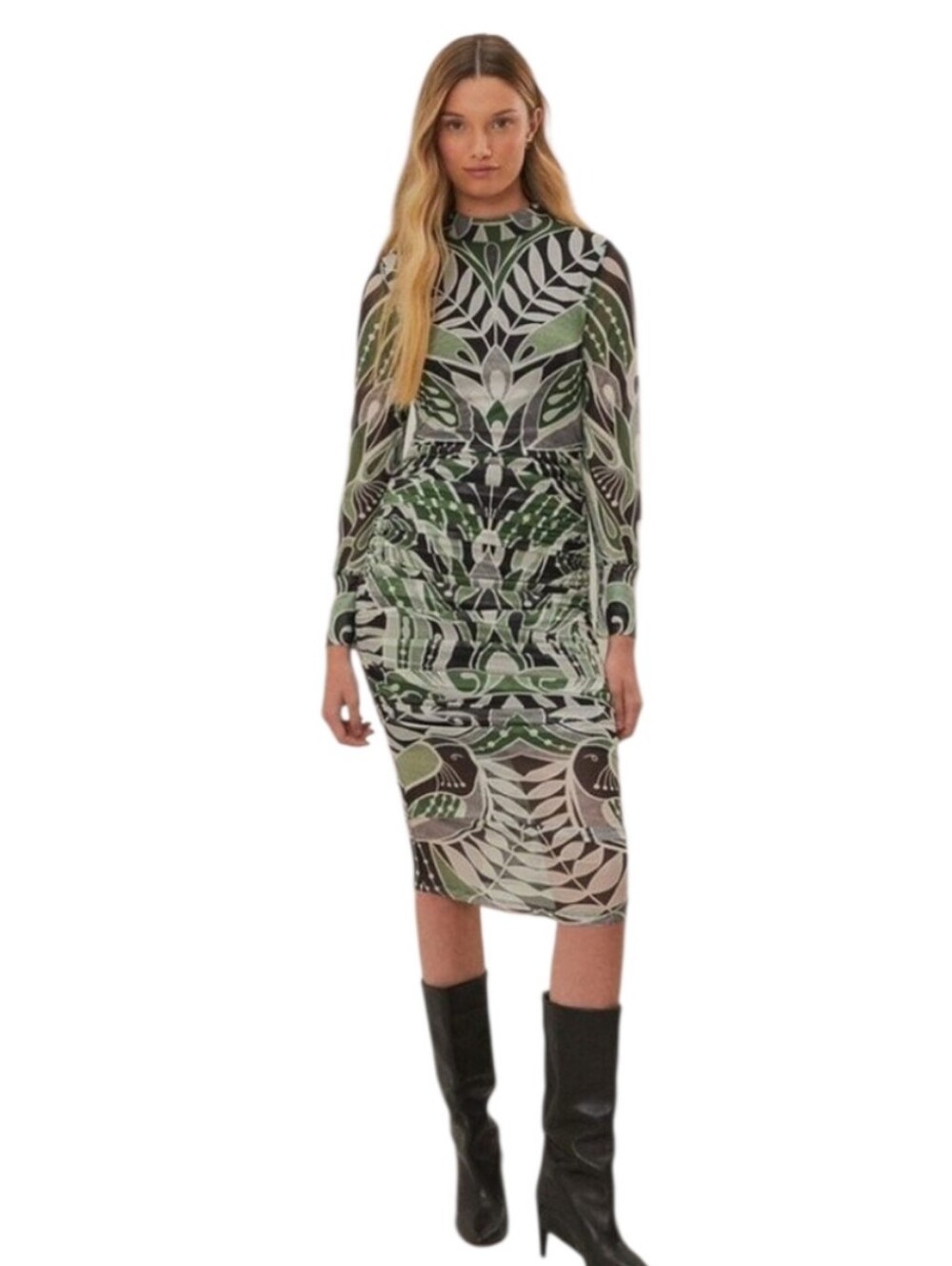 FARM Rio Long-Sleeve Floral Pattern Midi Dress Size Small